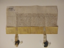 HCL Toegang 1001, Inventarisnummer 97 - Akte van kwijting door Doeke en Hessel Martena ten behoeve van de stad Leeuwarden vanwege de verkoop van drie stukken grond aan de Tuinen in verband met de aanleg van de nieuwe wal en gracht aldaar, 1494.